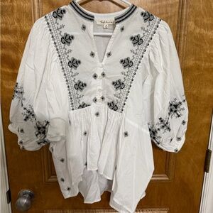 Solitaire White Blouse with Black Embroidery